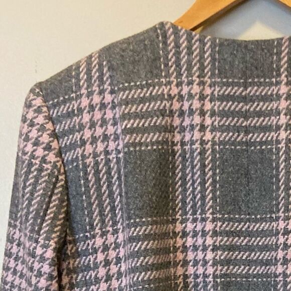 Vintage Amanda Smith collarless button down long coat lined pink/gray plaid 14W - Picture 4 of 10